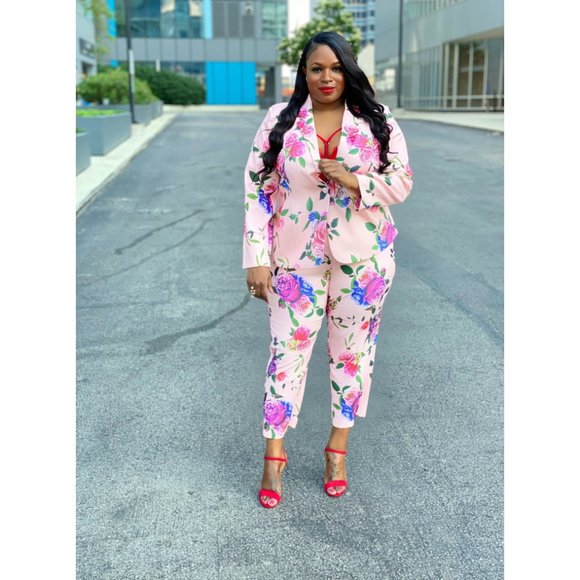 Floral Crop Pant and Blazer Suit - Picture 2 of 2